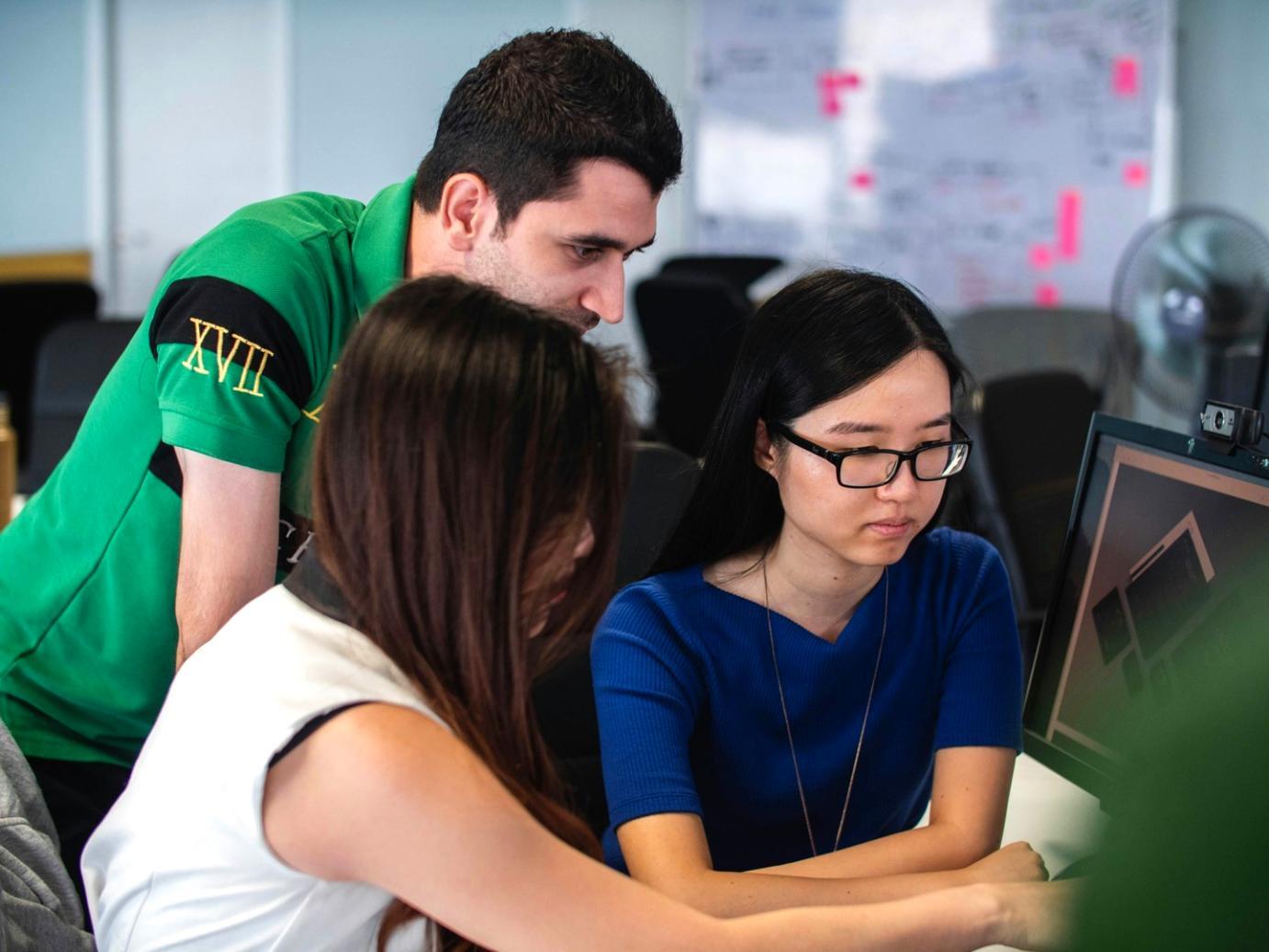 Modern office space with blockchain development setup